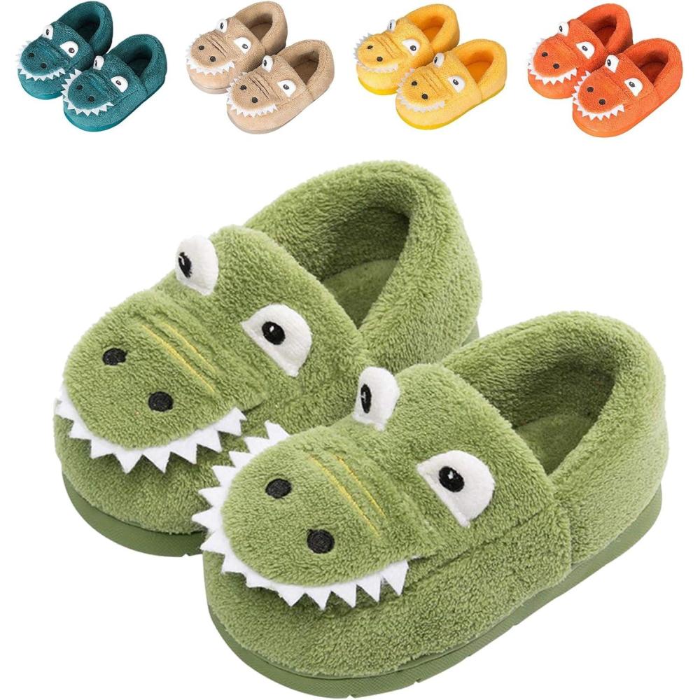 JACKSHIBO Toddler Slippers Boys Girls Little Kids Dinosaur House Shoes Cute Bunny Slipper for Home Indoor Winter Bedroom Non Slip Soft Plush Rabbit Warm Shoes(Green)