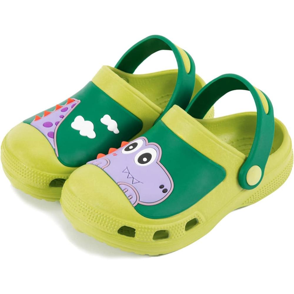 JACKSHIBO Toddler Little Kids Clogs Boys Girls Dinosaur Water Pool Beach Garden Sandals(Greendinosaur)
