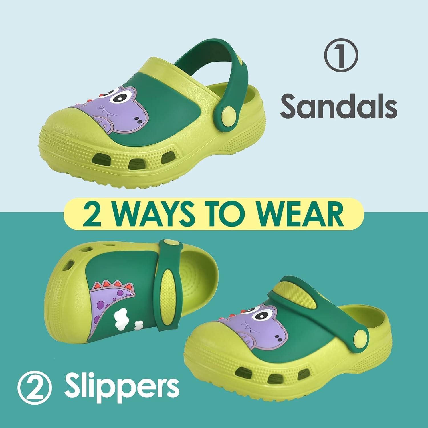 JACKSHIBO Toddler Little Kids Clogs Boys Girls Dinosaur Water Pool Beach Garden Sandals(Greendinosaur)
