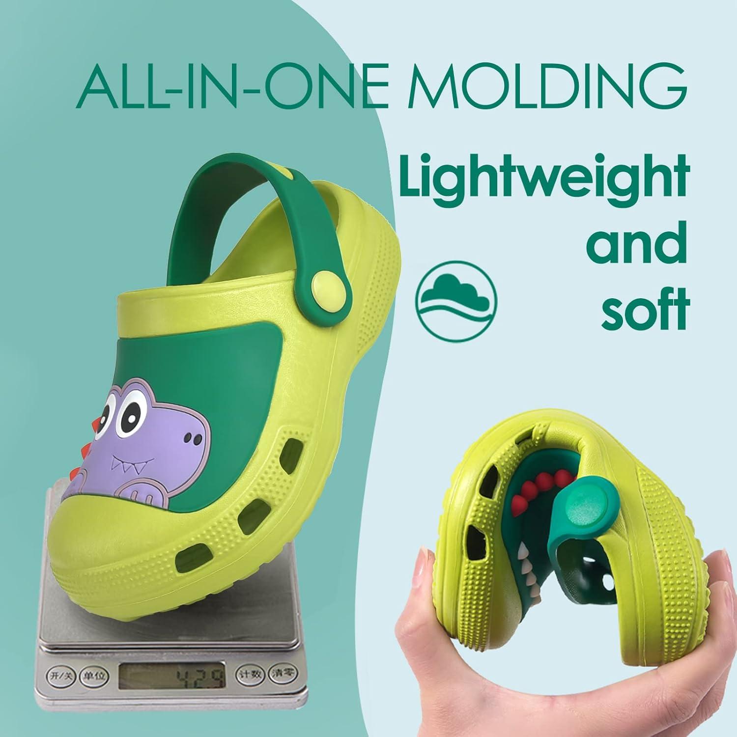 JACKSHIBO Toddler Little Kids Clogs Boys Girls Dinosaur Water Pool Beach Garden Sandals(Greendinosaur)