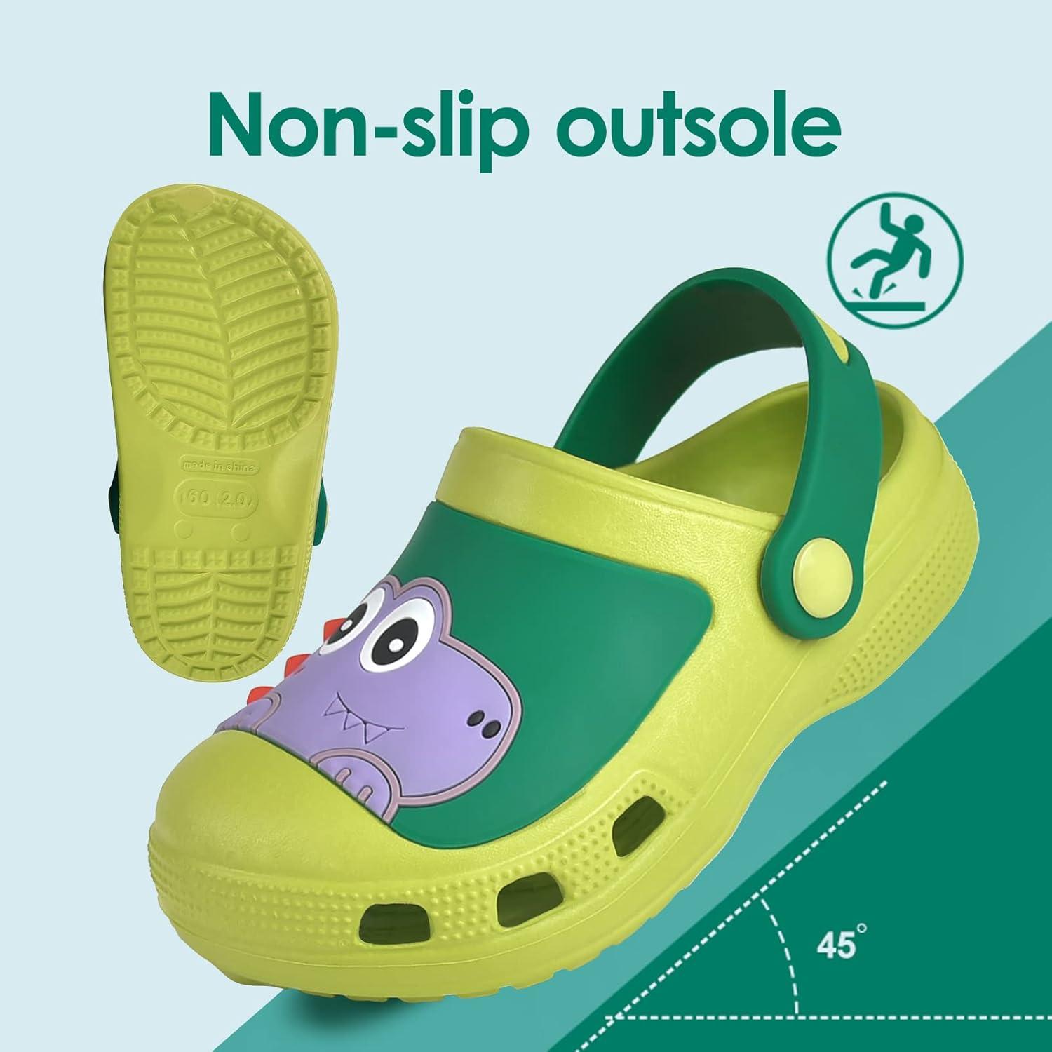 JACKSHIBO Toddler Little Kids Clogs Boys Girls Dinosaur Water Pool Beach Garden Sandals(Greendinosaur)
