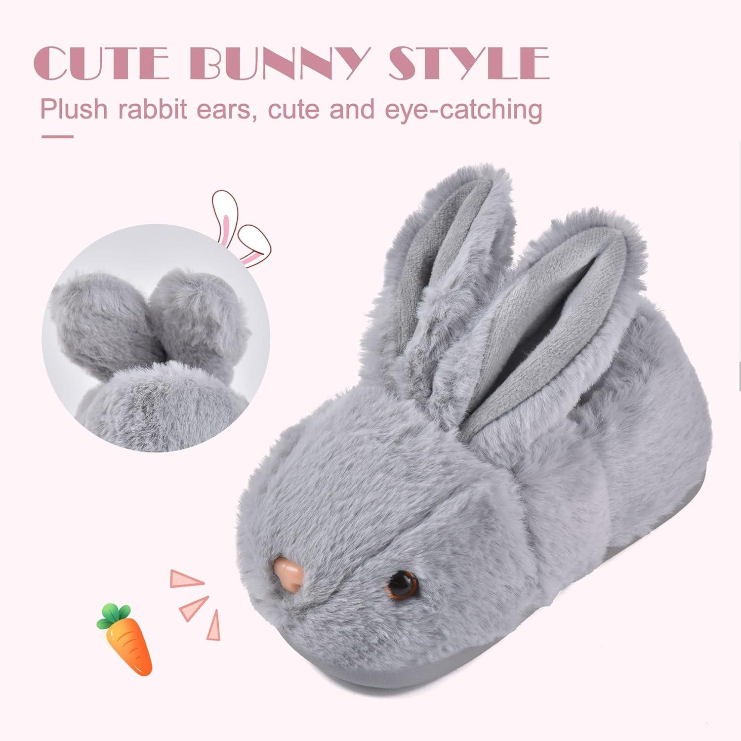 JACKSHIBO Toddler Slippers Boys Girls Little Kids Dinosaur House Shoes Cute Bunny Slipper for Home Indoor Winter Bedroom Non Slip Soft Plush Rabbit Warm Shoes(Bunny Grey)