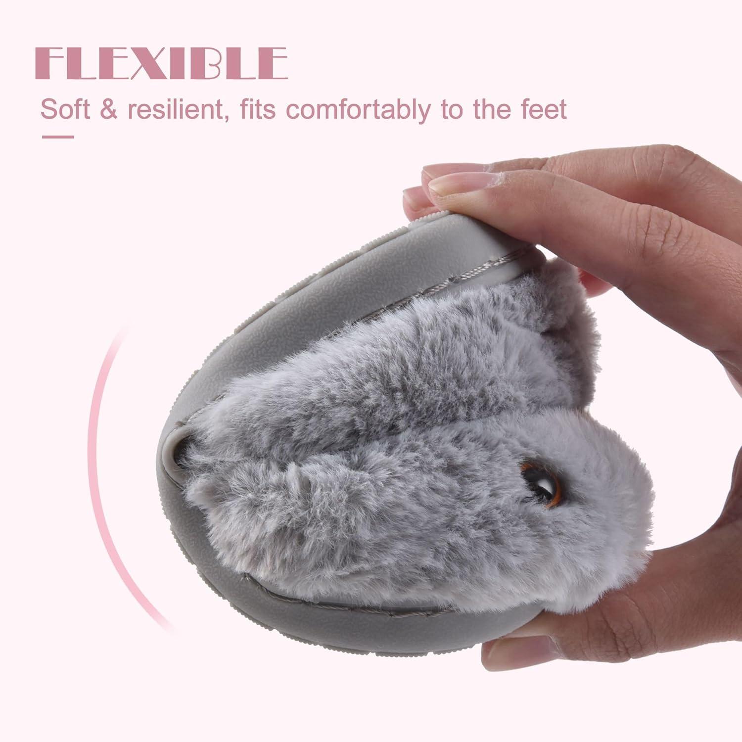 JACKSHIBO Toddler Slippers Boys Girls Little Kids Dinosaur House Shoes Cute Bunny Slipper for Home Indoor Winter Bedroom Non Slip Soft Plush Rabbit Warm Shoes(Bunny Grey)