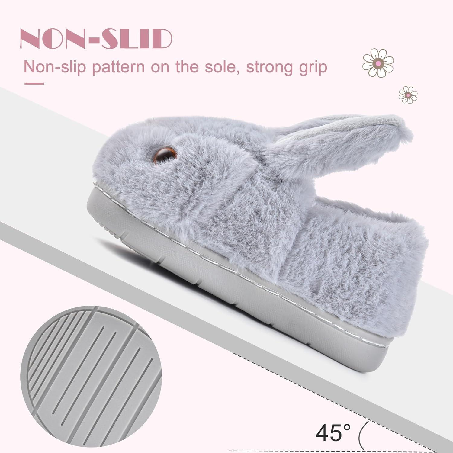 JACKSHIBO Toddler Slippers Boys Girls Little Kids Dinosaur House Shoes Cute Bunny Slipper for Home Indoor Winter Bedroom Non Slip Soft Plush Rabbit Warm Shoes(Bunny Grey)