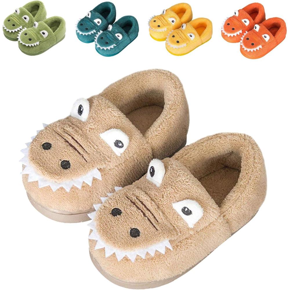 JACKSHIBO Toddler Slippers Boys Girls Little Kids Dinosaur House Shoes Cute Bunny Slipper for Home Indoor Winter Bedroom Non Slip Soft Plush Rabbit Warm Shoes(Khaki)