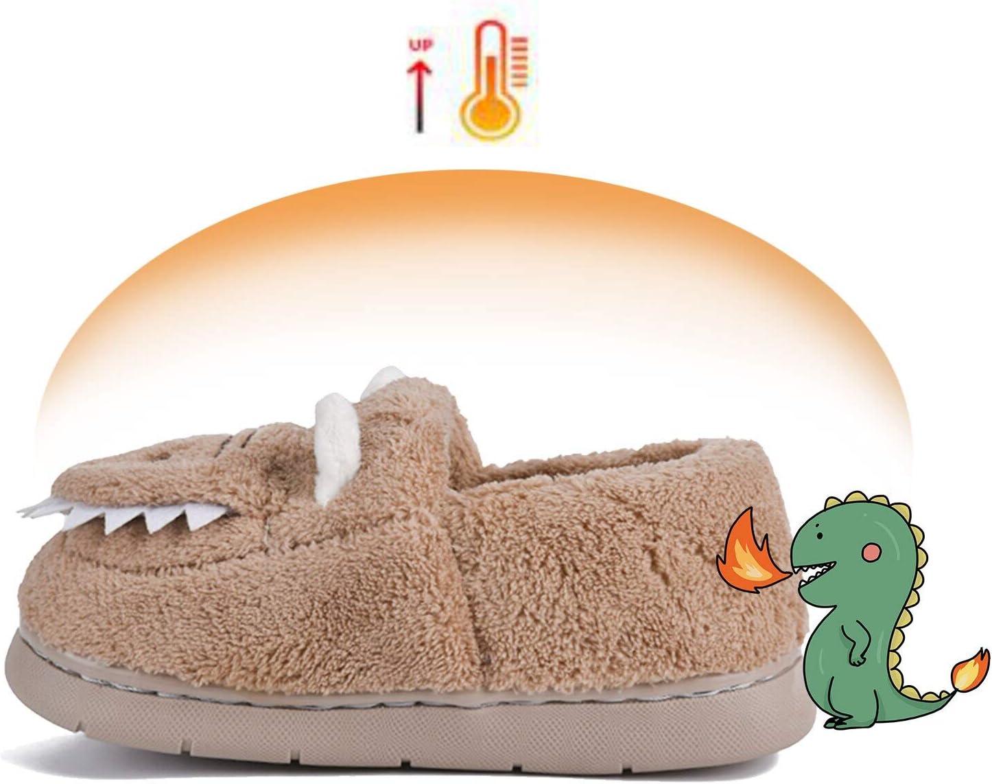 JACKSHIBO Toddler Slippers Boys Girls Little Kids Dinosaur House Shoes Cute Bunny Slipper for Home Indoor Winter Bedroom Non Slip Soft Plush Rabbit Warm Shoes(Khaki)