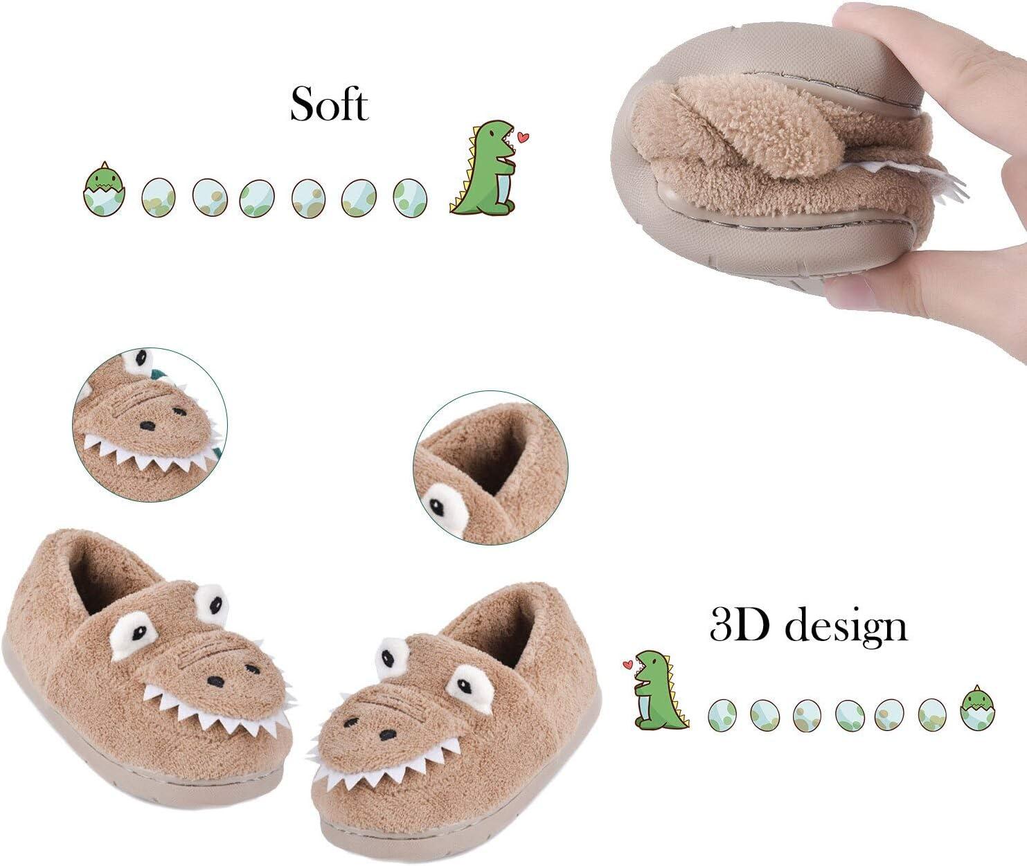 JACKSHIBO Toddler Slippers Boys Girls Little Kids Dinosaur House Shoes Cute Bunny Slipper for Home Indoor Winter Bedroom Non Slip Soft Plush Rabbit Warm Shoes(Khaki)