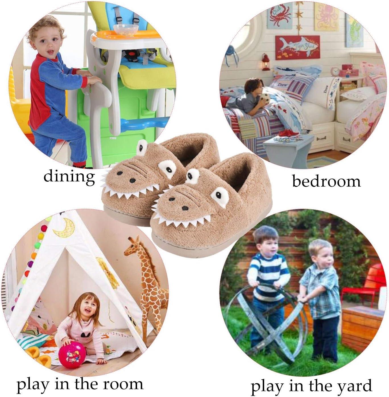 JACKSHIBO Toddler Slippers Boys Girls Little Kids Dinosaur House Shoes Cute Bunny Slipper for Home Indoor Winter Bedroom Non Slip Soft Plush Rabbit Warm Shoes(Khaki)