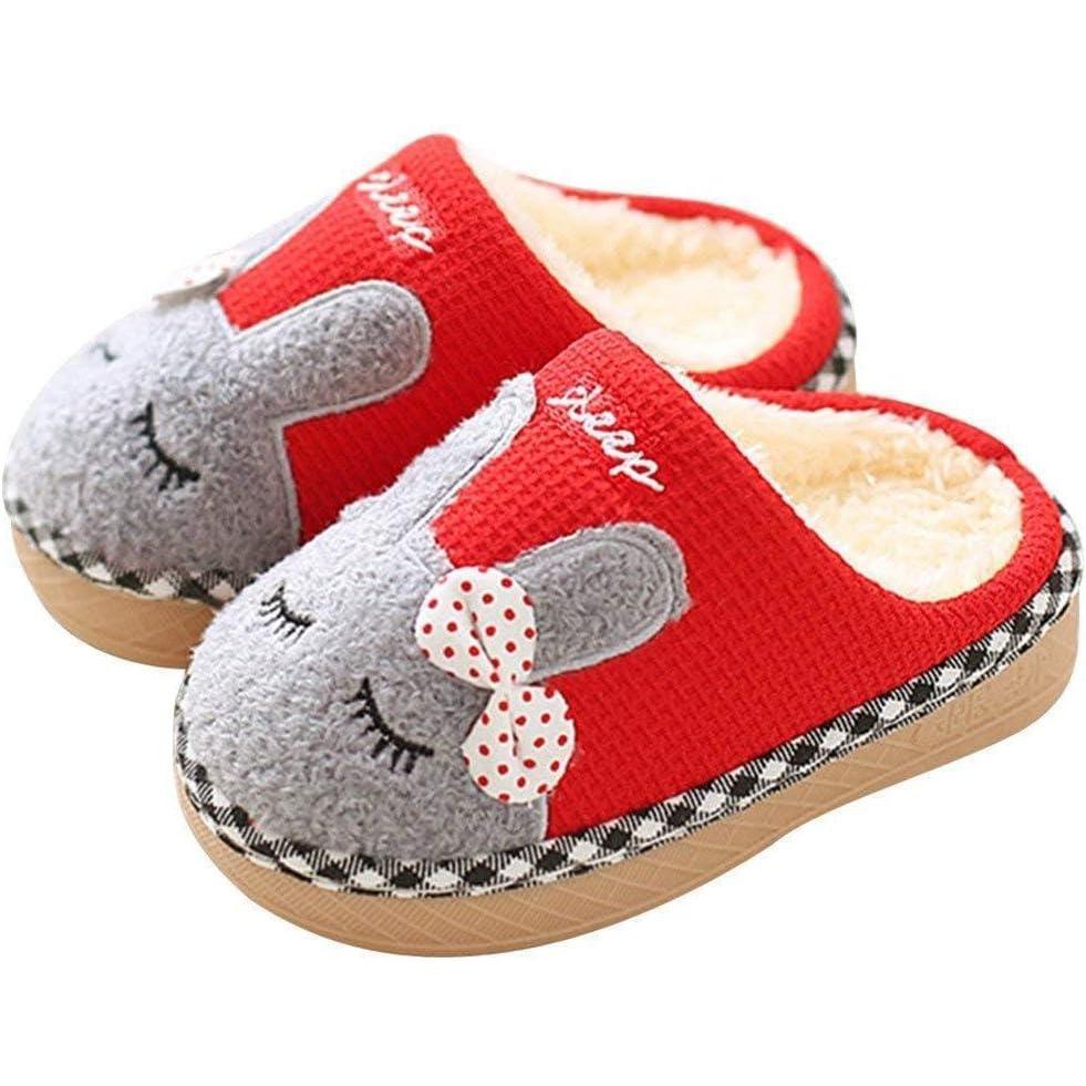 JACKSHIBO Toddler Slippers Boys Girls Little Kids Dinosaur House Shoes Cute Bunny Slipper for Home Indoor Winter Bedroom Non Slip Soft Plush Rabbit Warm Shoes(1718-rabbit Red)