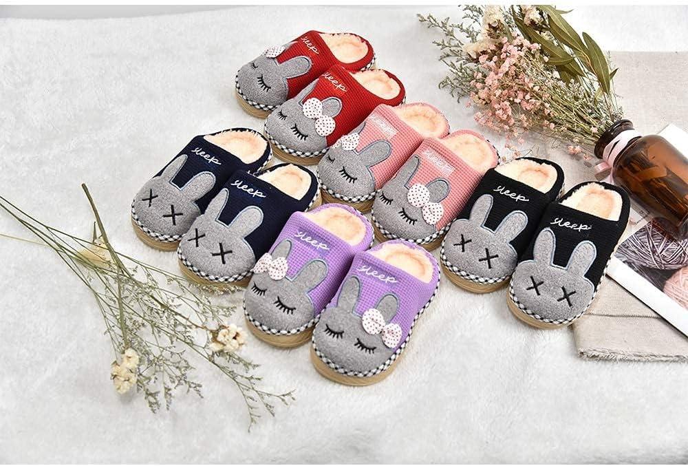 JACKSHIBO Toddler Slippers Boys Girls Little Kids Dinosaur House Shoes Cute Bunny Slipper for Home Indoor Winter Bedroom Non Slip Soft Plush Rabbit Warm Shoes(1718-rabbit Red)