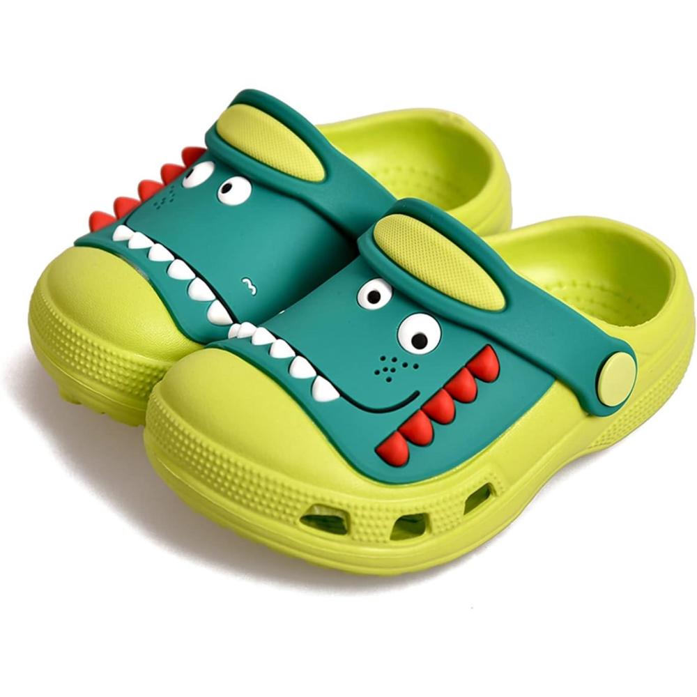 JACKSHIBO Toddler Little Kids Clogs Boys Girls Dinosaur Water Pool Beach Garden Sandals Green