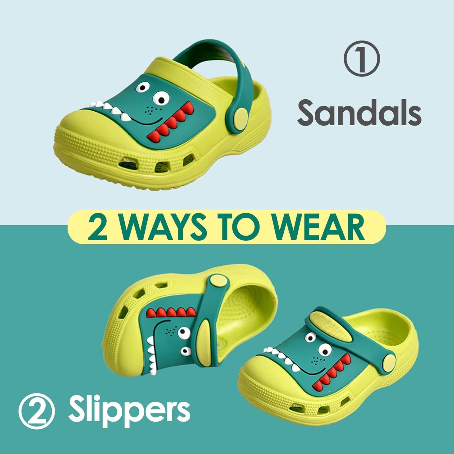 JACKSHIBO Toddler Little Kids Clogs Boys Girls Dinosaur Water Pool Beach Garden Sandals Green