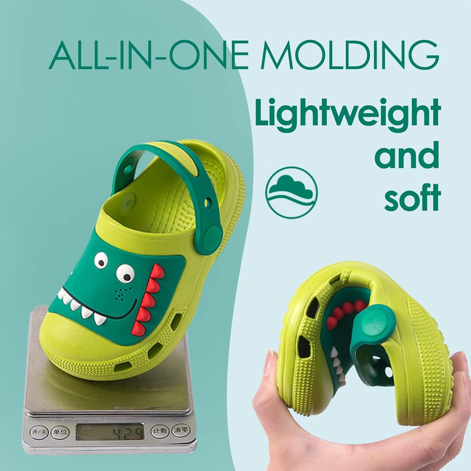 JACKSHIBO Toddler Little Kids Clogs Boys Girls Dinosaur Water Pool Beach Garden Sandals Green