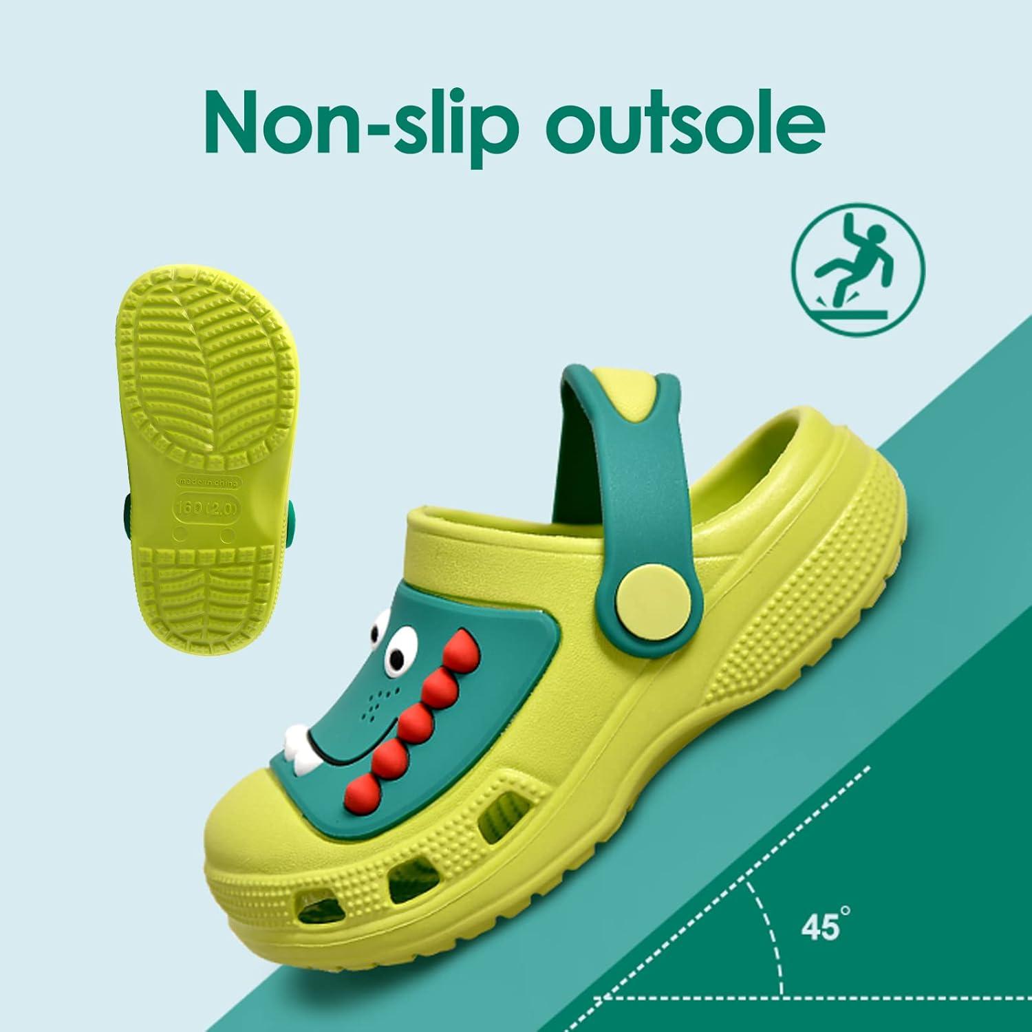JACKSHIBO Toddler Little Kids Clogs Boys Girls Dinosaur Water Pool Beach Garden Sandals Green