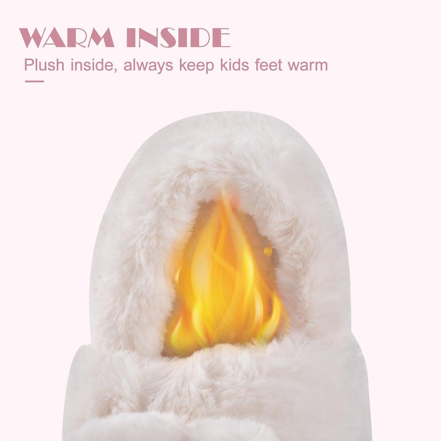JACKSHIBO Toddler Slippers Boys Girls Little Kids Dinosaur House Shoes Cute Bunny Slipper for Home Indoor Winter Bedroom Non Slip Soft Plush Rabbit Warm Shoes(Bunny White)