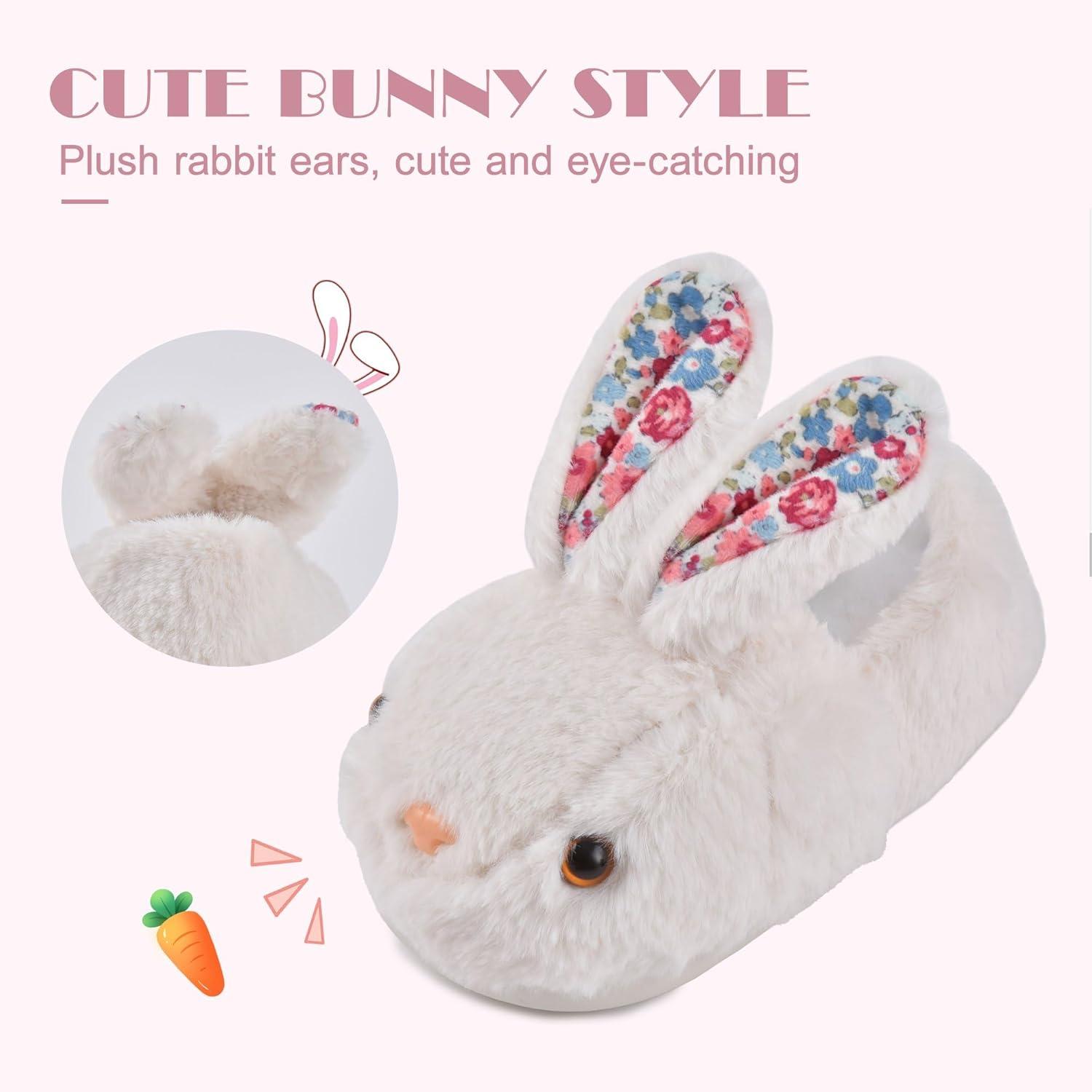 JACKSHIBO Toddler Slippers Boys Girls Little Kids Dinosaur House Shoes Cute Bunny Slipper for Home Indoor Winter Bedroom Non Slip Soft Plush Rabbit Warm Shoes(Bunny White)