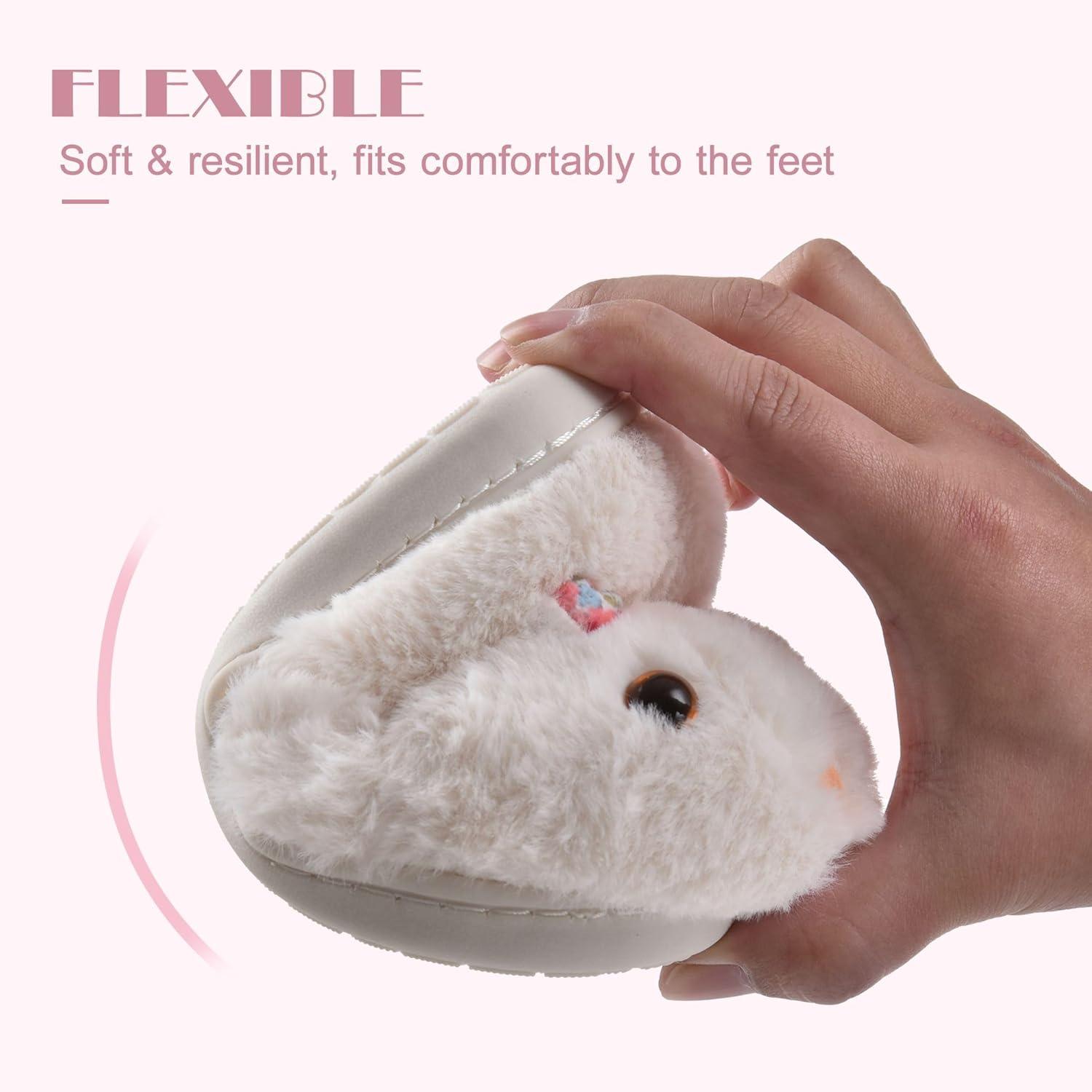 JACKSHIBO Toddler Slippers Boys Girls Little Kids Dinosaur House Shoes Cute Bunny Slipper for Home Indoor Winter Bedroom Non Slip Soft Plush Rabbit Warm Shoes(Bunny White)