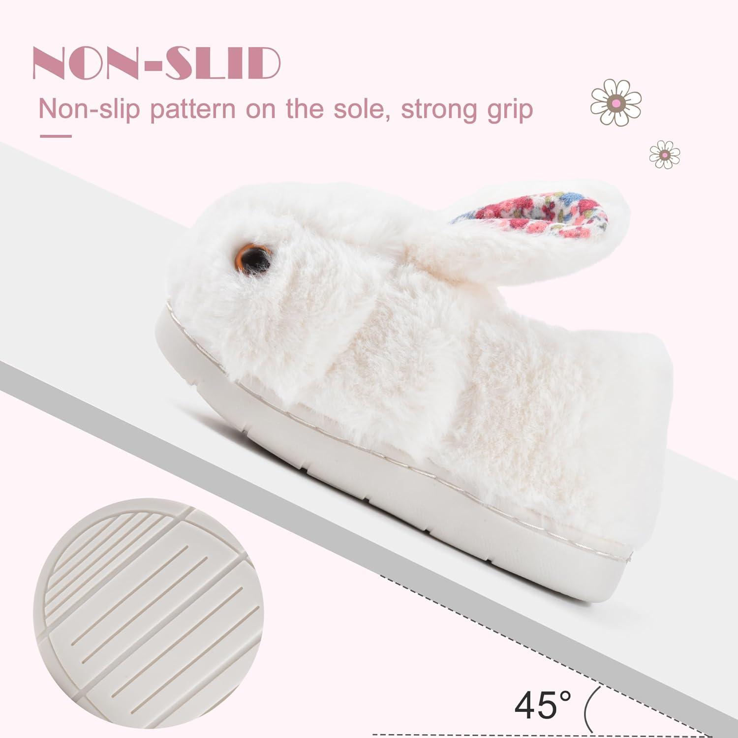 JACKSHIBO Toddler Slippers Boys Girls Little Kids Dinosaur House Shoes Cute Bunny Slipper for Home Indoor Winter Bedroom Non Slip Soft Plush Rabbit Warm Shoes(Bunny White)
