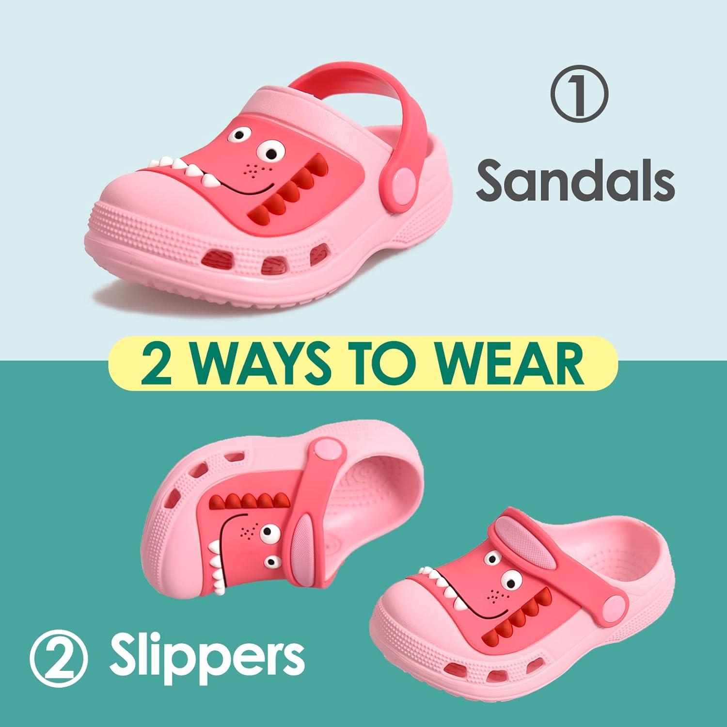 JACKSHIBO Toddler Little Kids Clogs Boys Girls Dinosaur Water Pool Beach Garden Sandals Pink