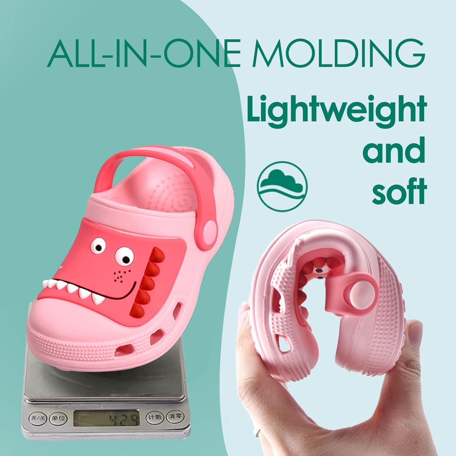 JACKSHIBO Toddler Little Kids Clogs Boys Girls Dinosaur Water Pool Beach Garden Sandals Pink