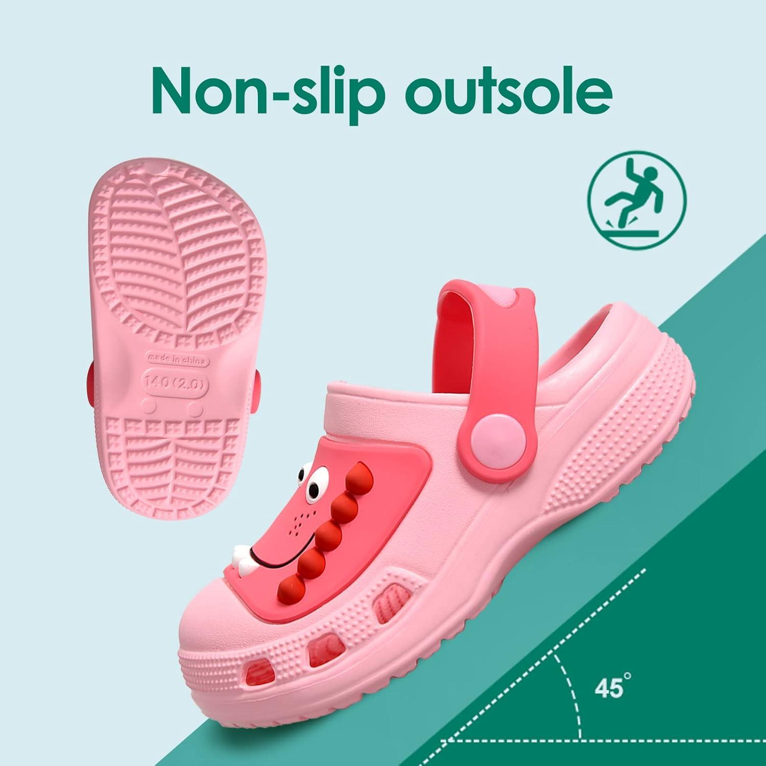 JACKSHIBO Toddler Little Kids Clogs Boys Girls Dinosaur Water Pool Beach Garden Sandals Pink