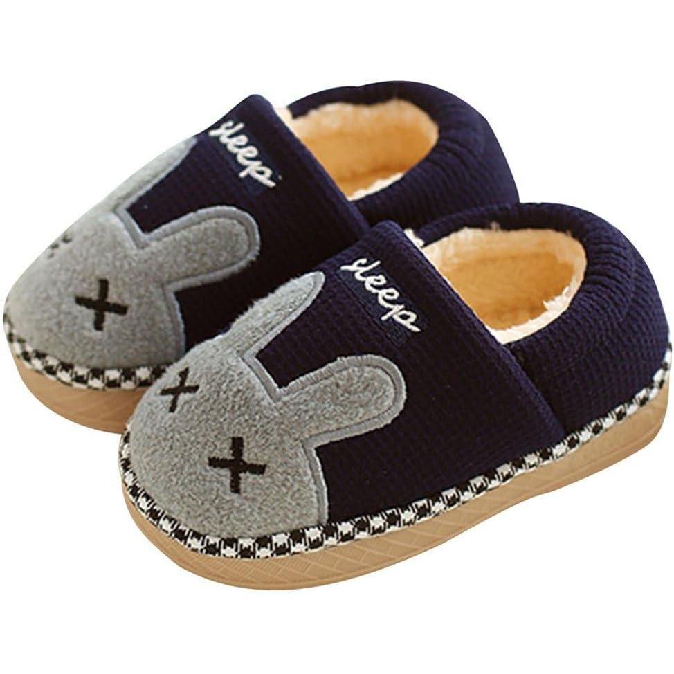 JACKSHIBO Toddler Slippers Boys Girls Little Kids Dinosaur House Shoes Cute Bunny Slipper for Home Indoor Winter Bedroom Non Slip Soft Plush Rabbit Warm Shoes(1720-rabbit Blue)