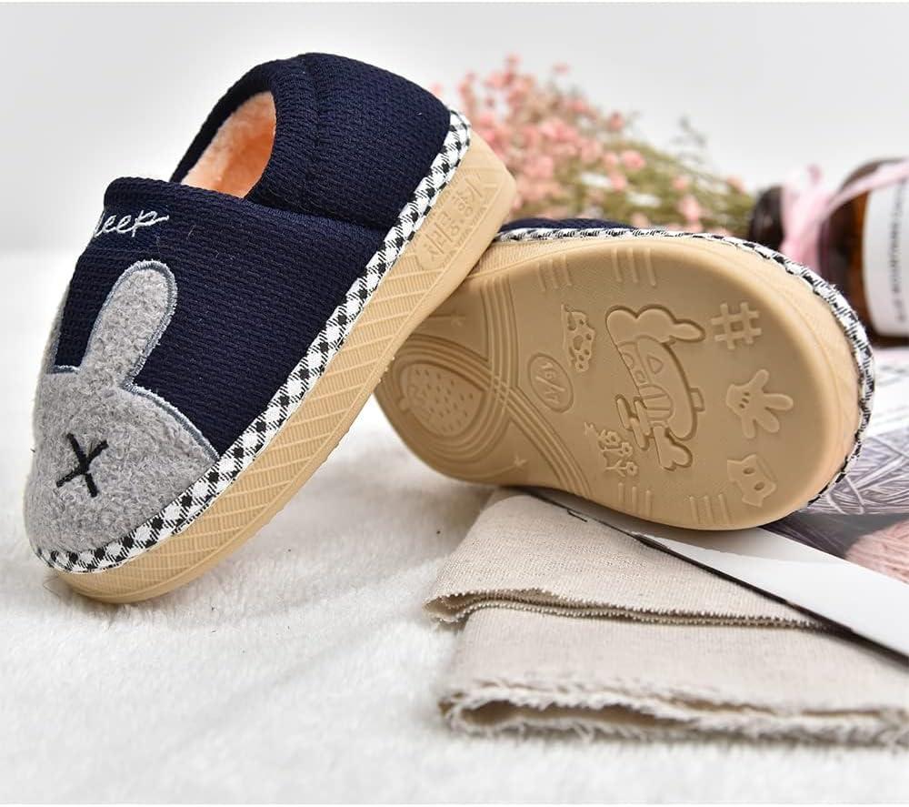 JACKSHIBO Toddler Slippers Boys Girls Little Kids Dinosaur House Shoes Cute Bunny Slipper for Home Indoor Winter Bedroom Non Slip Soft Plush Rabbit Warm Shoes(1720-rabbit Blue)