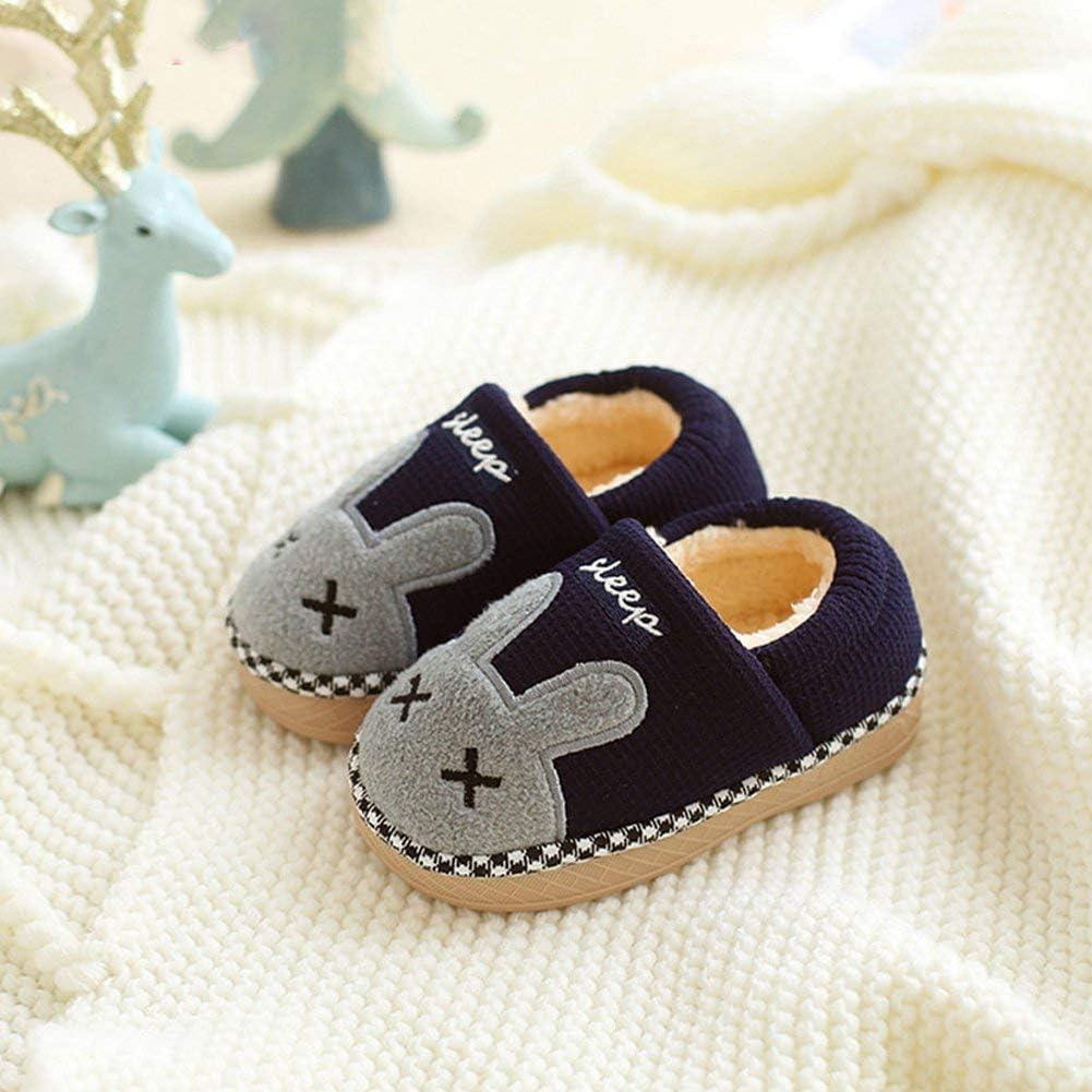 JACKSHIBO Toddler Slippers Boys Girls Little Kids Dinosaur House Shoes Cute Bunny Slipper for Home Indoor Winter Bedroom Non Slip Soft Plush Rabbit Warm Shoes(1720-rabbit Blue)