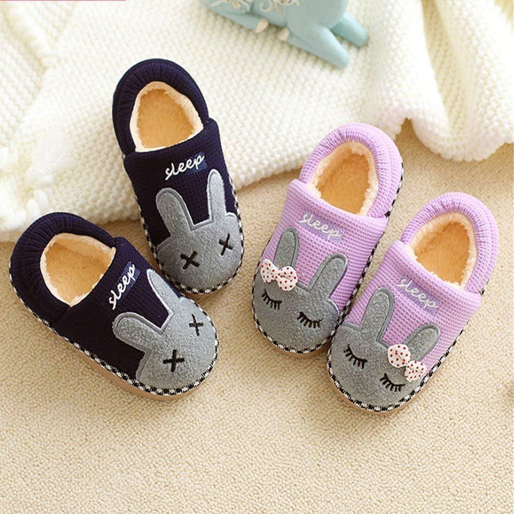 JACKSHIBO Toddler Slippers Boys Girls Little Kids Dinosaur House Shoes Cute Bunny Slipper for Home Indoor Winter Bedroom Non Slip Soft Plush Rabbit Warm Shoes(1720-rabbit Blue)