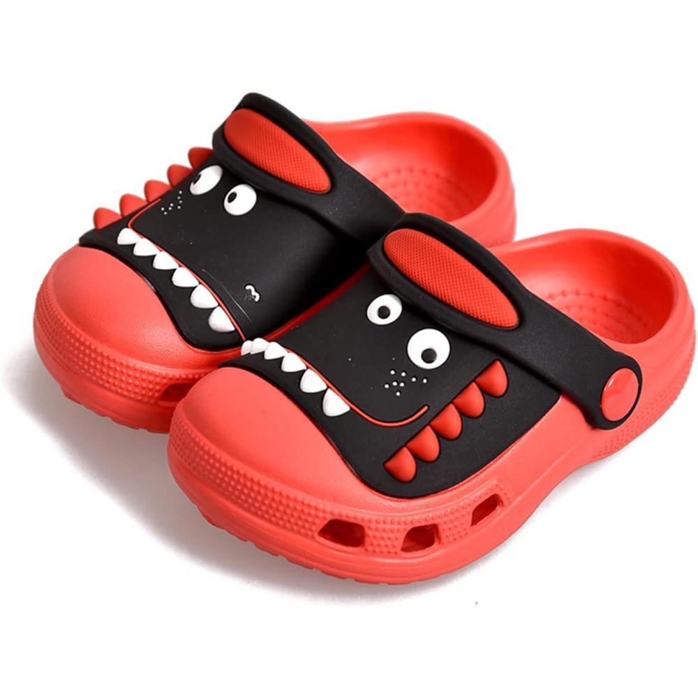 JACKSHIBO Toddler Little Kids Clogs Boys Girls Dinosaur Water Pool Beach Garden Sandals Red