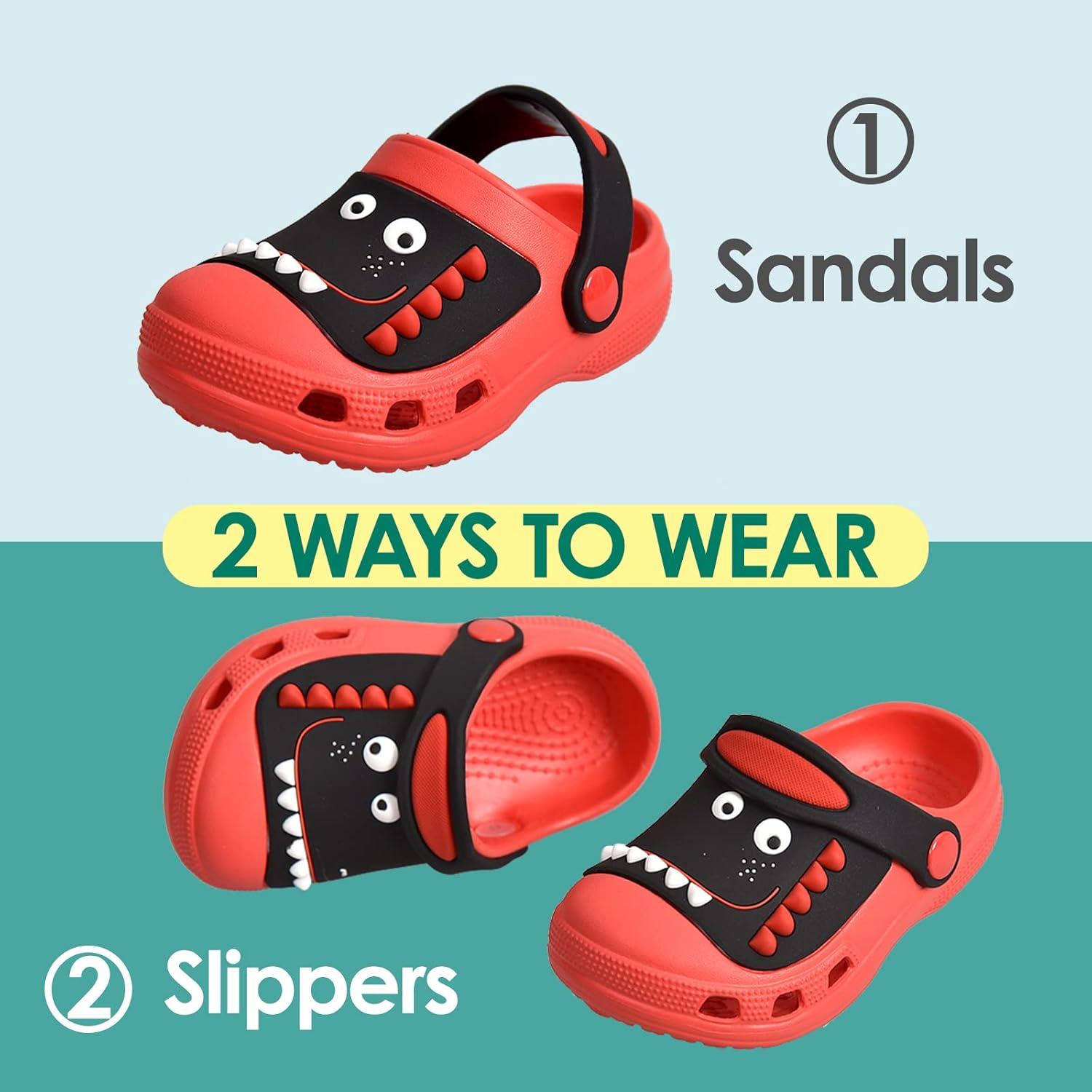 JACKSHIBO Toddler Little Kids Clogs Boys Girls Dinosaur Water Pool Beach Garden Sandals Red