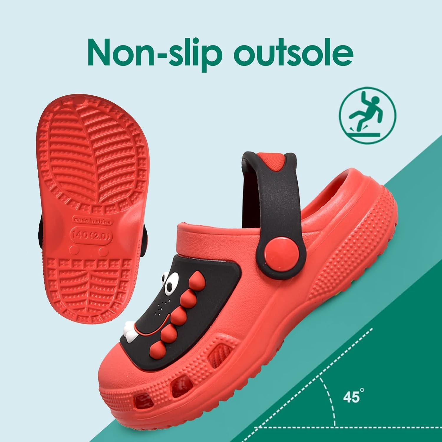 JACKSHIBO Toddler Little Kids Clogs Boys Girls Dinosaur Water Pool Beach Garden Sandals Red