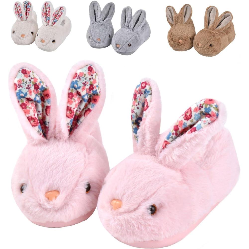 JACKSHIBO Toddler Slippers Boys Girls Little Kids Dinosaur House Shoes Cute Bunny Slipper for Home Indoor Winter Bedroom Non Slip Soft Plush Rabbit Warm Shoes(Bunny Pink Rabbit)