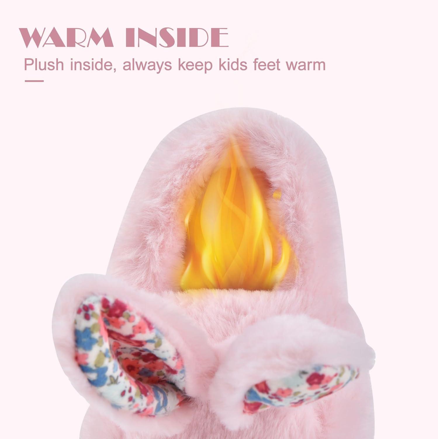 JACKSHIBO Toddler Slippers Boys Girls Little Kids Dinosaur House Shoes Cute Bunny Slipper for Home Indoor Winter Bedroom Non Slip Soft Plush Rabbit Warm Shoes(Bunny Pink Rabbit)