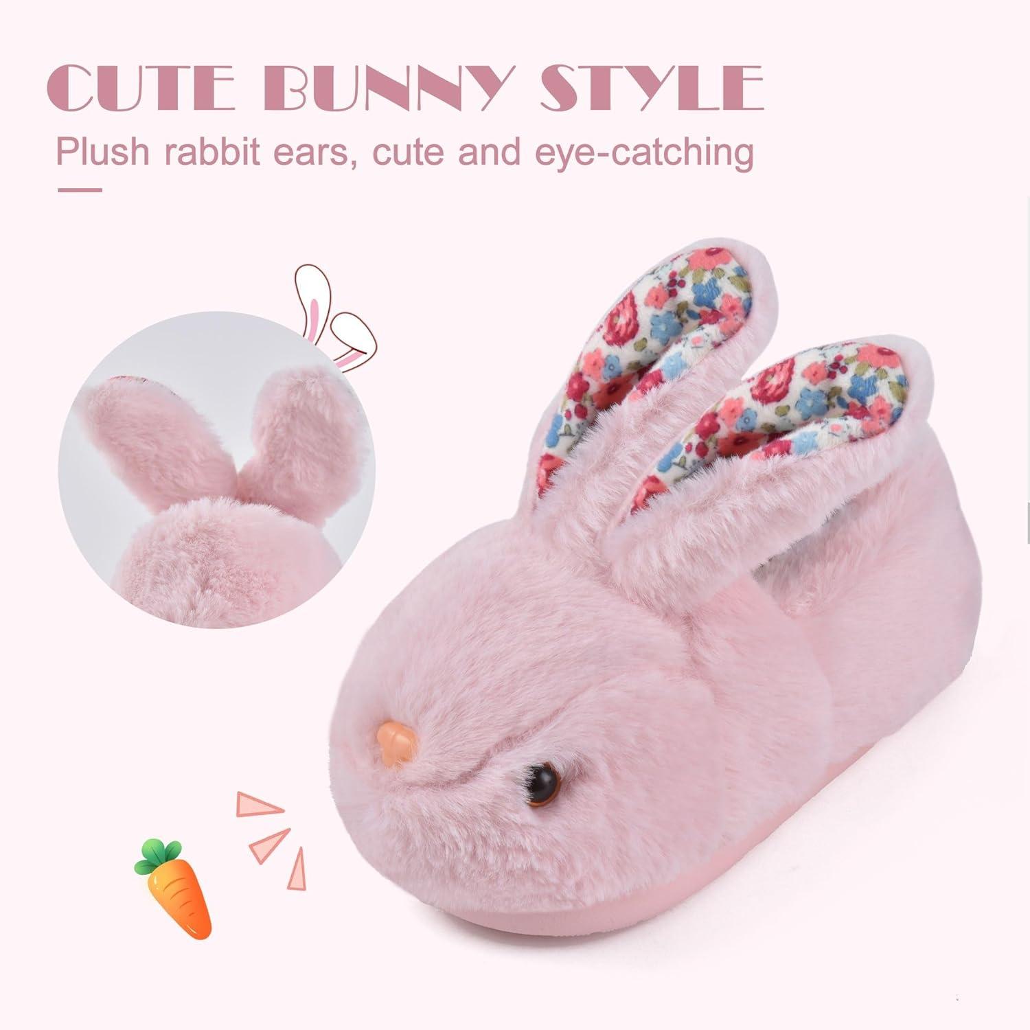JACKSHIBO Toddler Slippers Boys Girls Little Kids Dinosaur House Shoes Cute Bunny Slipper for Home Indoor Winter Bedroom Non Slip Soft Plush Rabbit Warm Shoes(Bunny Pink Rabbit)