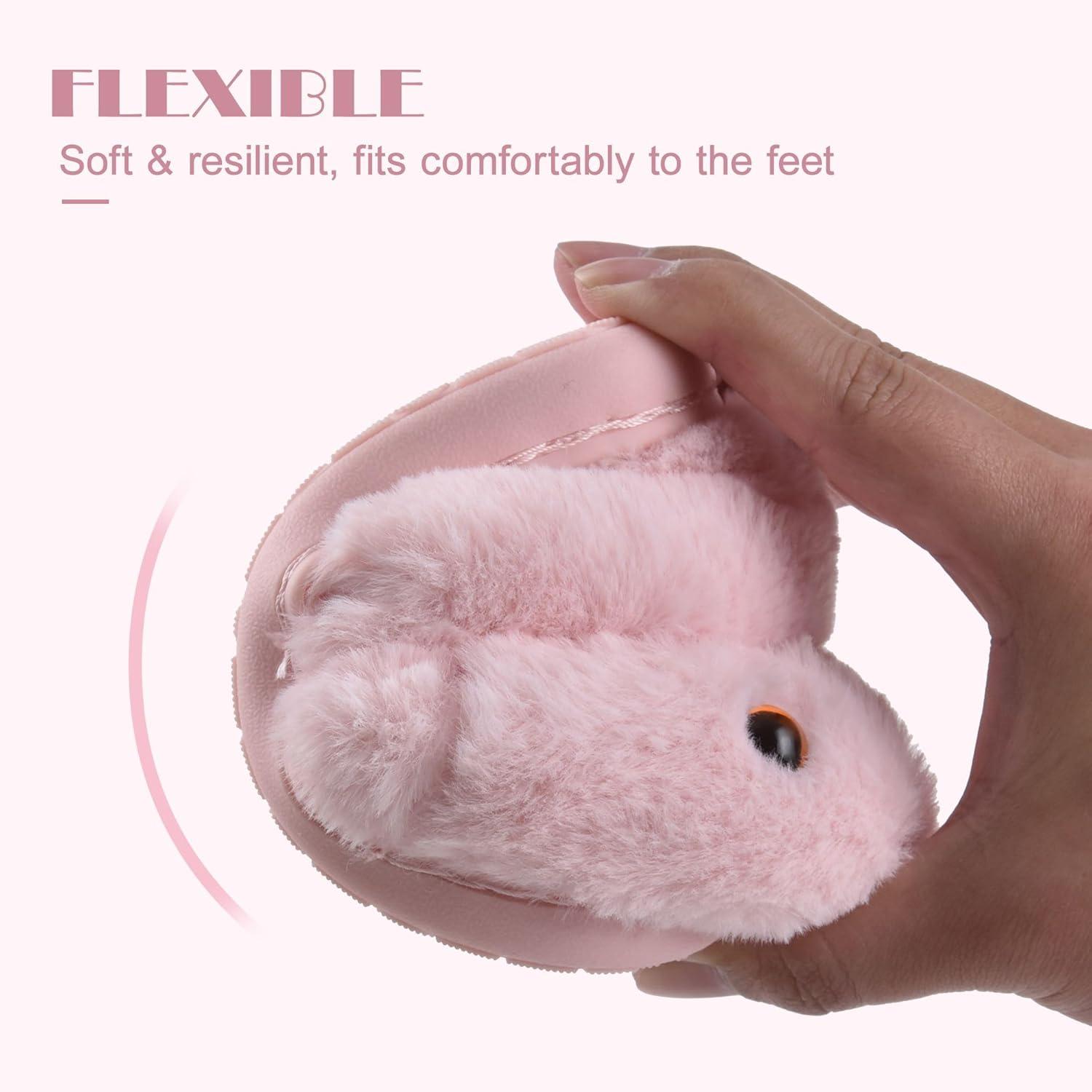 JACKSHIBO Toddler Slippers Boys Girls Little Kids Dinosaur House Shoes Cute Bunny Slipper for Home Indoor Winter Bedroom Non Slip Soft Plush Rabbit Warm Shoes(Bunny Pink Rabbit)