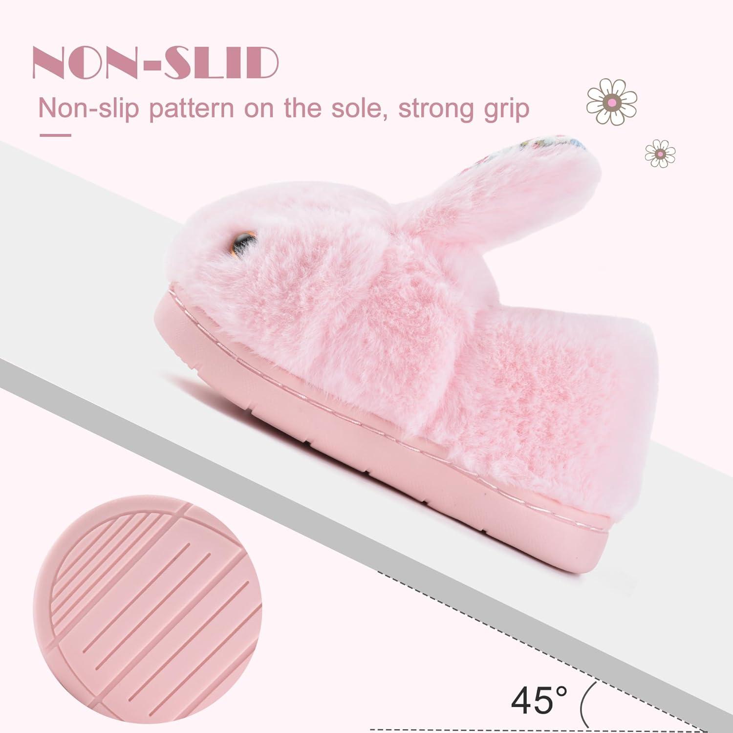 JACKSHIBO Toddler Slippers Boys Girls Little Kids Dinosaur House Shoes Cute Bunny Slipper for Home Indoor Winter Bedroom Non Slip Soft Plush Rabbit Warm Shoes(Bunny Pink Rabbit)