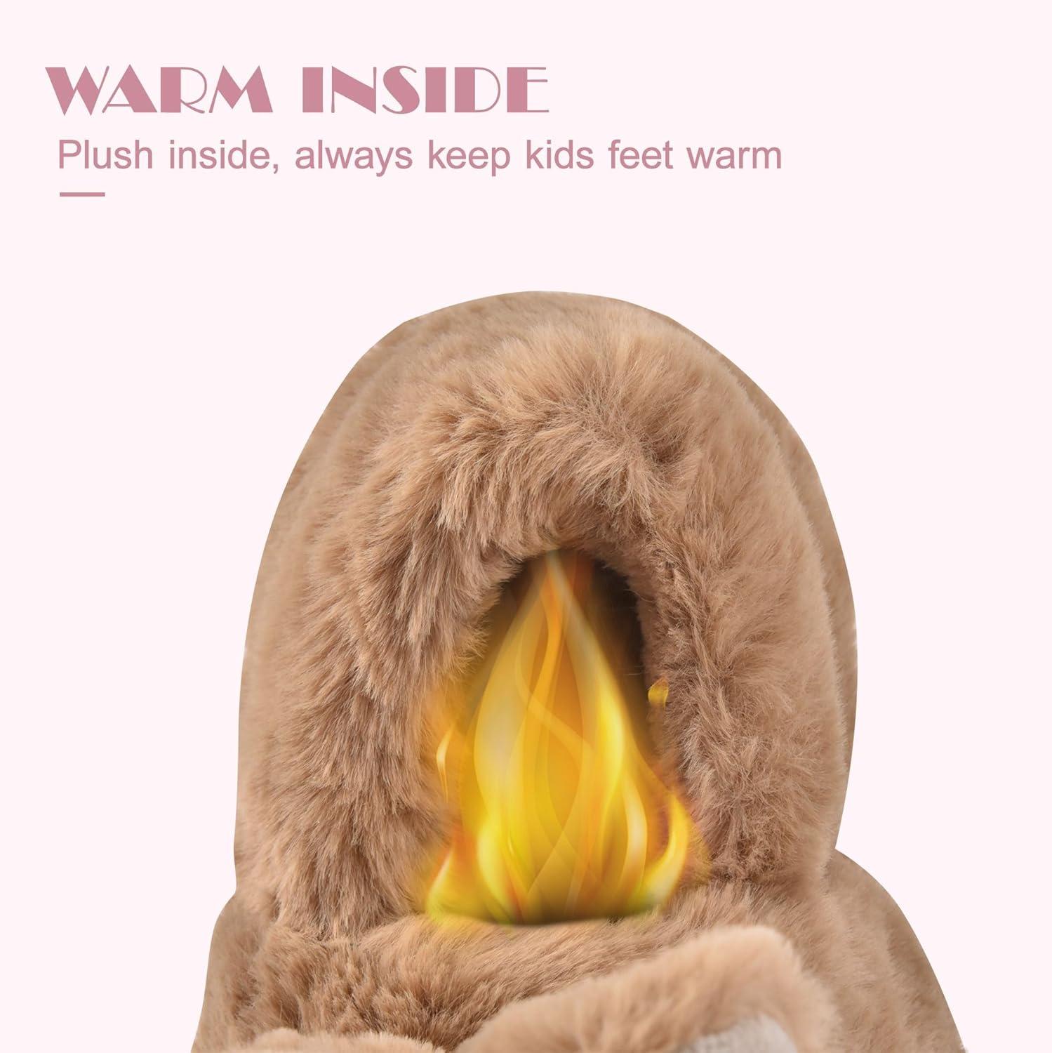 JACKSHIBO Toddler Slippers Boys Girls Little Kids Dinosaur House Shoes Cute Bunny Slipper for Home Indoor Winter Bedroom Non Slip Soft Plush Rabbit Warm Shoes(Bunny Brown)