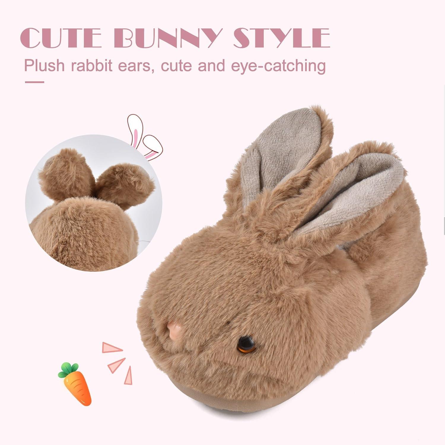 JACKSHIBO Toddler Slippers Boys Girls Little Kids Dinosaur House Shoes Cute Bunny Slipper for Home Indoor Winter Bedroom Non Slip Soft Plush Rabbit Warm Shoes(Bunny Brown)