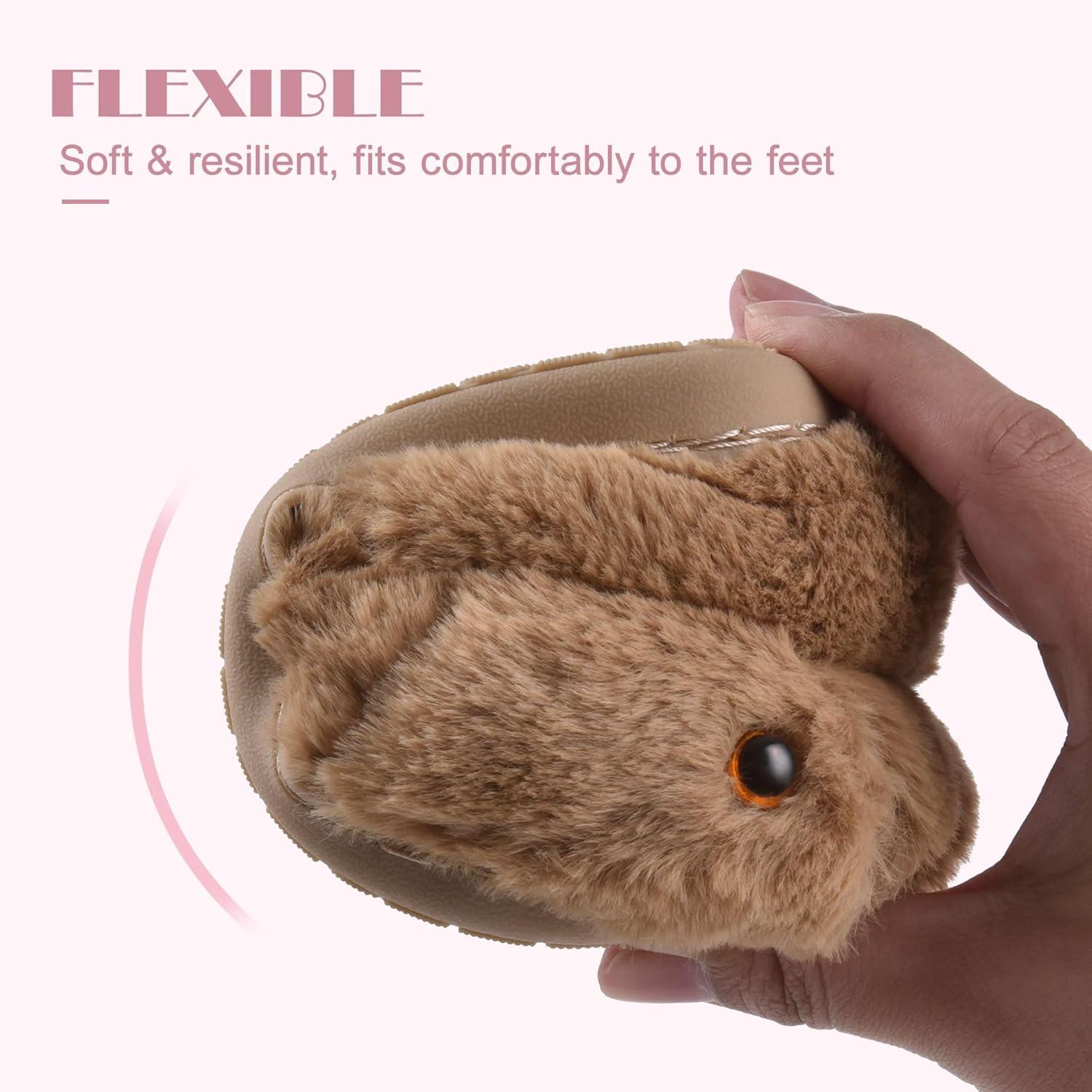 JACKSHIBO Toddler Slippers Boys Girls Little Kids Dinosaur House Shoes Cute Bunny Slipper for Home Indoor Winter Bedroom Non Slip Soft Plush Rabbit Warm Shoes(Bunny Brown)