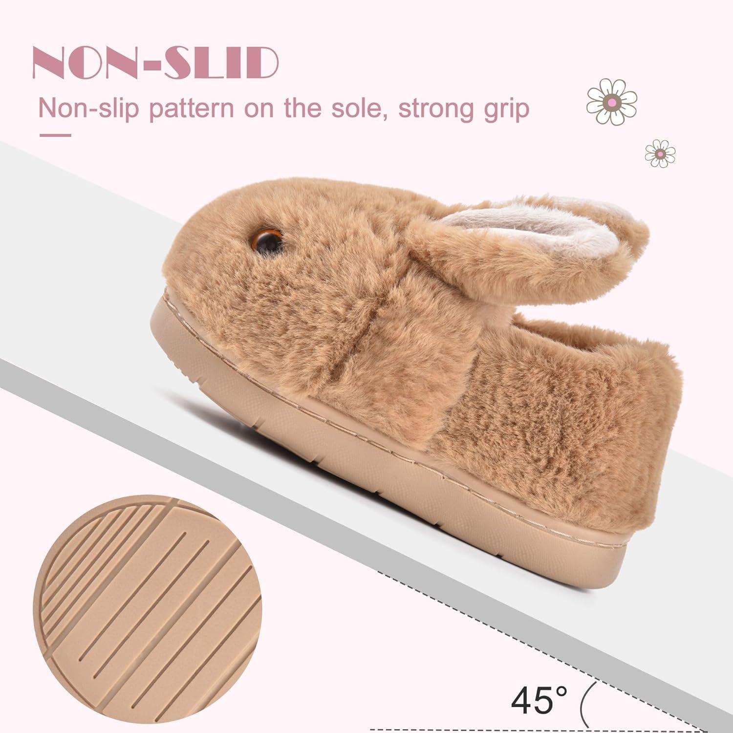 JACKSHIBO Toddler Slippers Boys Girls Little Kids Dinosaur House Shoes Cute Bunny Slipper for Home Indoor Winter Bedroom Non Slip Soft Plush Rabbit Warm Shoes(Bunny Brown)