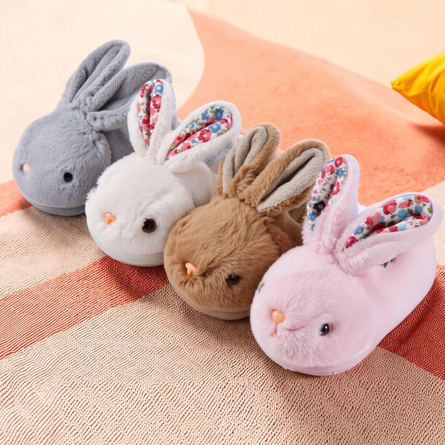 JACKSHIBO Toddler Slippers Boys Girls Little Kids Dinosaur House Shoes Cute Bunny Slipper for Home Indoor Winter Bedroom Non Slip Soft Plush Rabbit Warm Shoes(Bunny Brown)