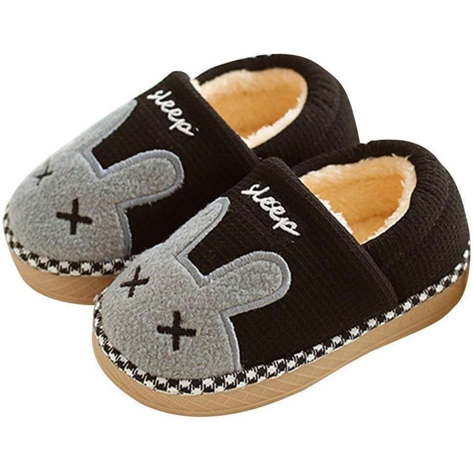 JACKSHIBO Toddler Slippers Boys Girls Little Kids Dinosaur House Shoes Cute Bunny Slipper for Home Indoor Winter Bedroom Non Slip Soft Plush Rabbit Warm Shoes(1720-rabbit Black)