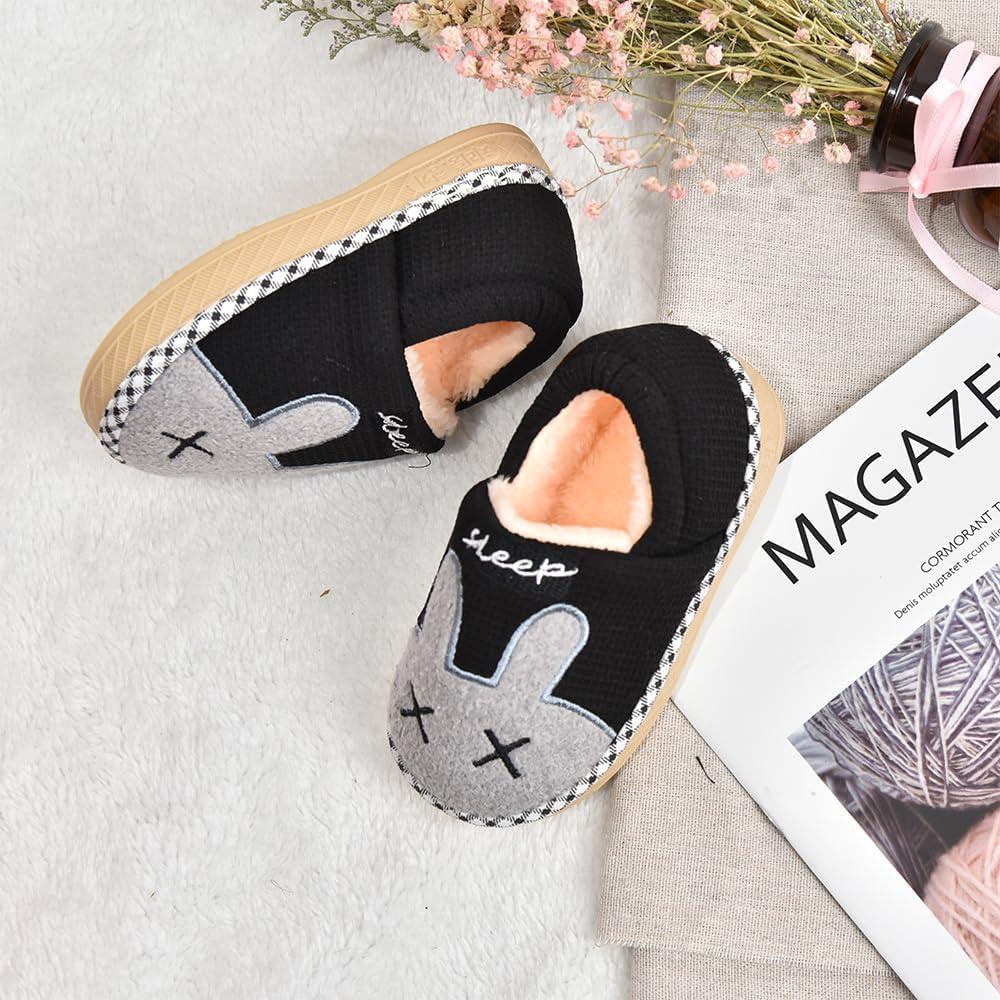JACKSHIBO Toddler Slippers Boys Girls Little Kids Dinosaur House Shoes Cute Bunny Slipper for Home Indoor Winter Bedroom Non Slip Soft Plush Rabbit Warm Shoes(1720-rabbit Black)