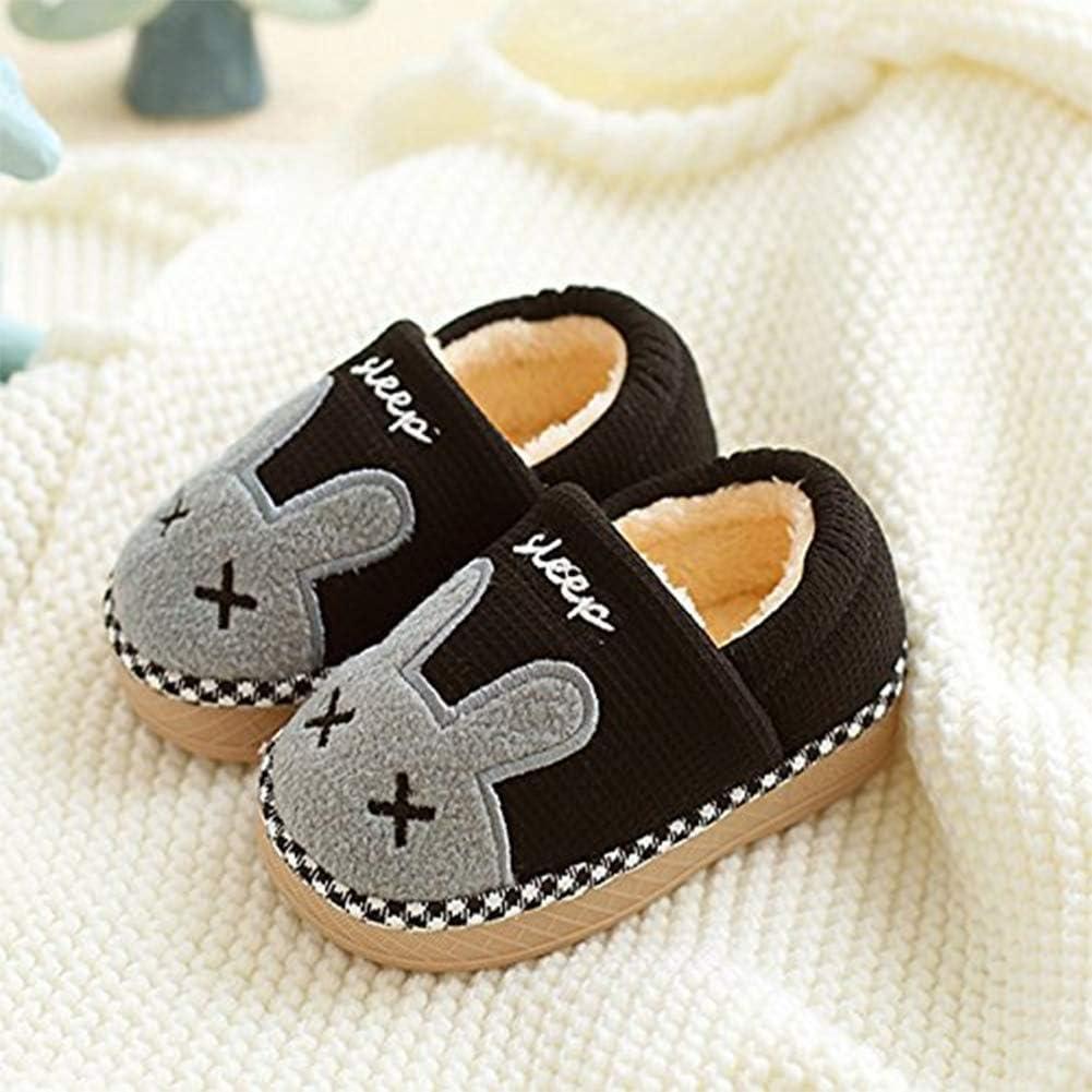 JACKSHIBO Toddler Slippers Boys Girls Little Kids Dinosaur House Shoes Cute Bunny Slipper for Home Indoor Winter Bedroom Non Slip Soft Plush Rabbit Warm Shoes(1720-rabbit Black)