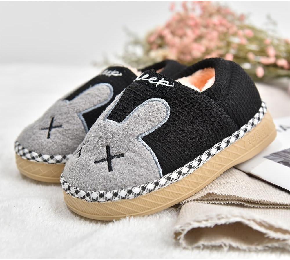 JACKSHIBO Toddler Slippers Boys Girls Little Kids Dinosaur House Shoes Cute Bunny Slipper for Home Indoor Winter Bedroom Non Slip Soft Plush Rabbit Warm Shoes(1720-rabbit Black)