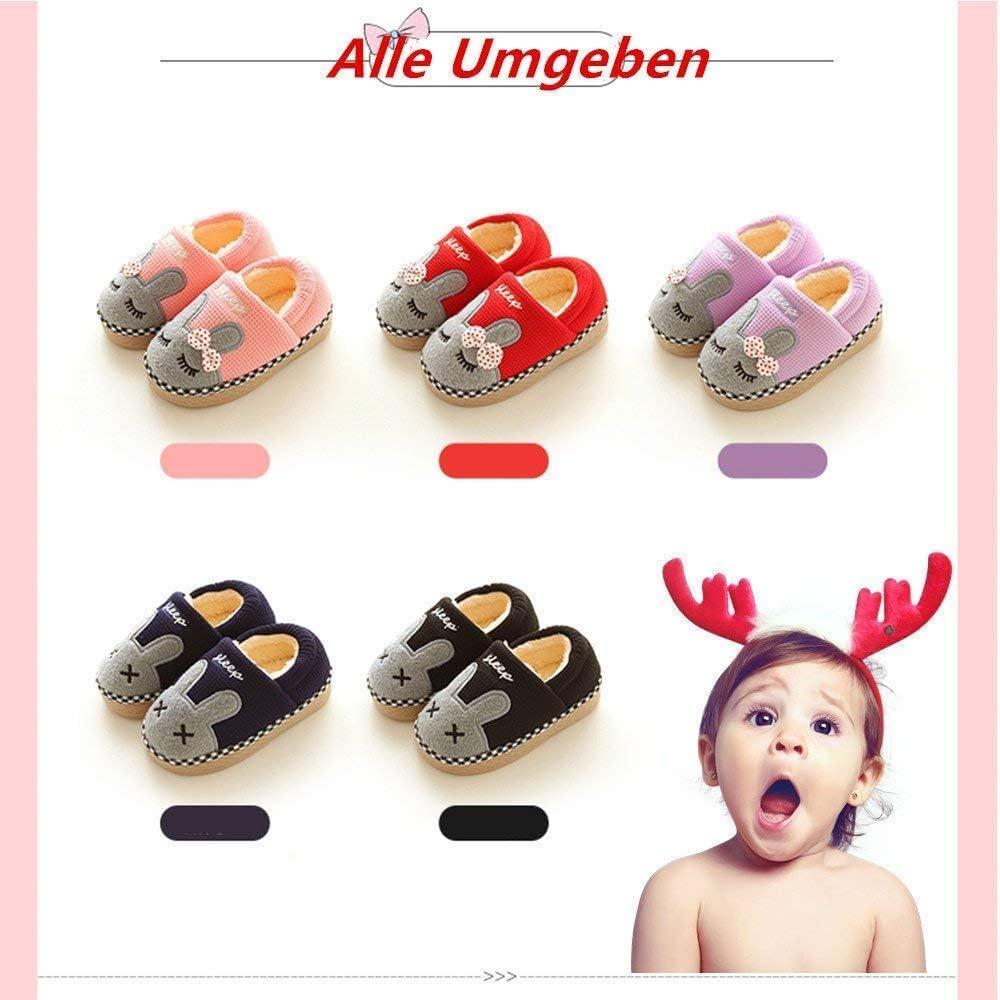 JACKSHIBO Toddler Slippers Boys Girls Little Kids Dinosaur House Shoes Cute Bunny Slipper for Home Indoor Winter Bedroom Non Slip Soft Plush Rabbit Warm Shoes(1720-rabbit Black)