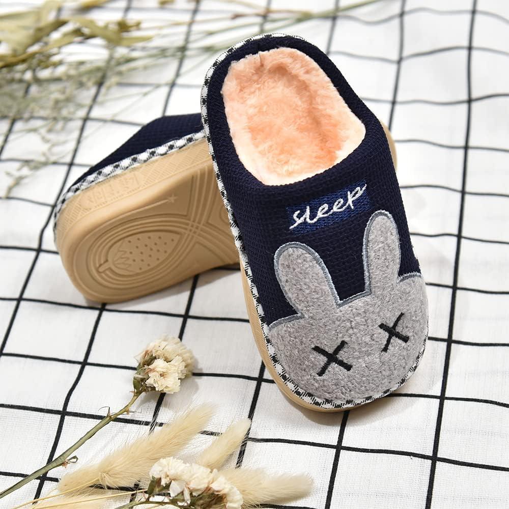 JACKSHIBO Toddler Slippers Boys Girls Little Kids Dinosaur House Shoes Cute Bunny Slipper for Home Indoor Winter Bedroom Non Slip Soft Plush Rabbit Warm Shoes(1718-rabbit Blue)