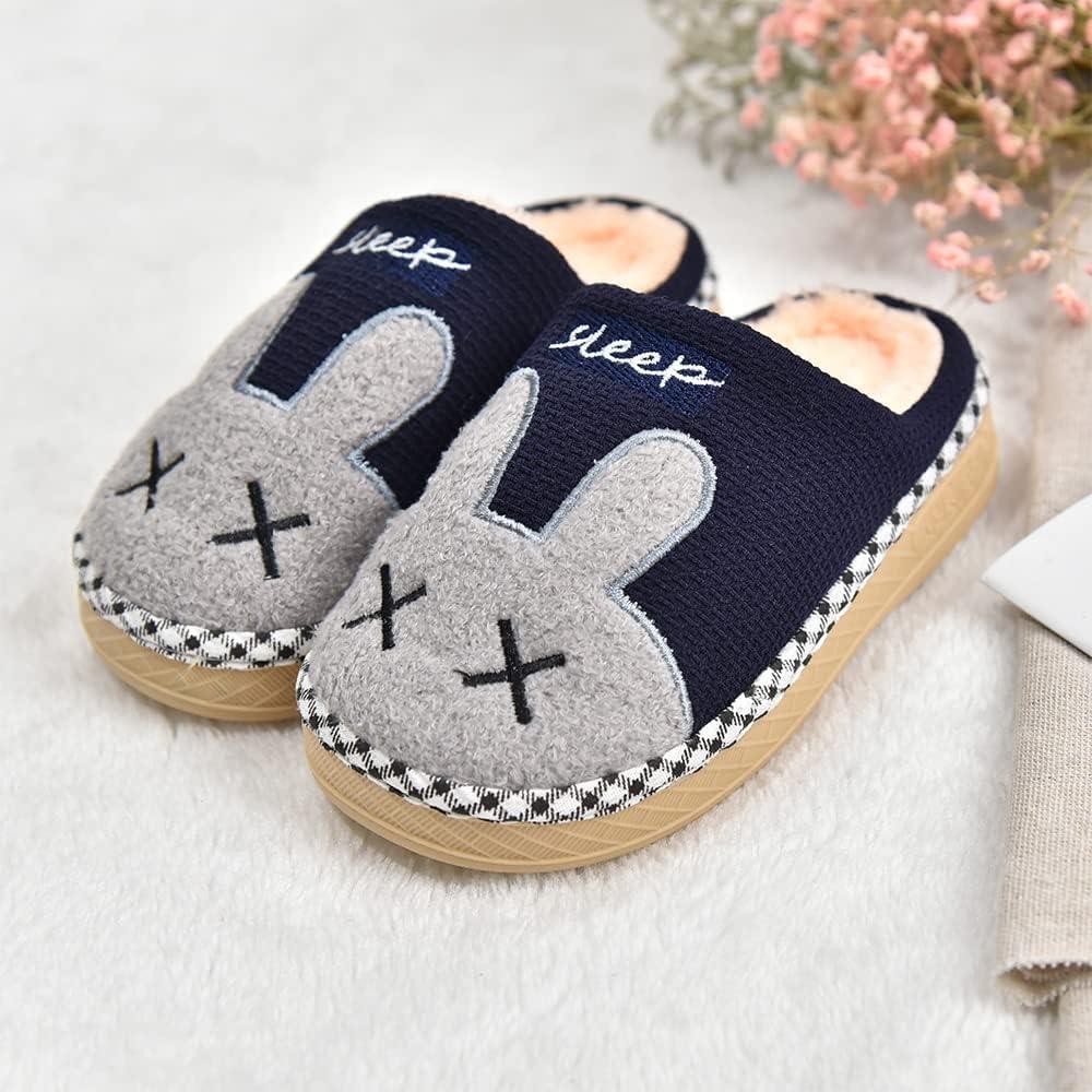 JACKSHIBO Toddler Slippers Boys Girls Little Kids Dinosaur House Shoes Cute Bunny Slipper for Home Indoor Winter Bedroom Non Slip Soft Plush Rabbit Warm Shoes(1718-rabbit Blue)