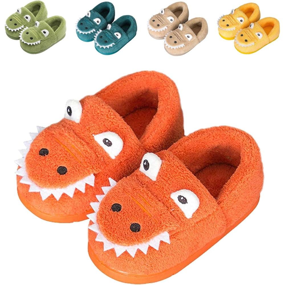 JACKSHIBO Toddler Slippers Boys Girls Little Kids Dinosaur House Shoes Cute Bunny Slipper for Home Indoor Winter Bedroom Non Slip Soft Plush Rabbit Warm Shoes(Orange)